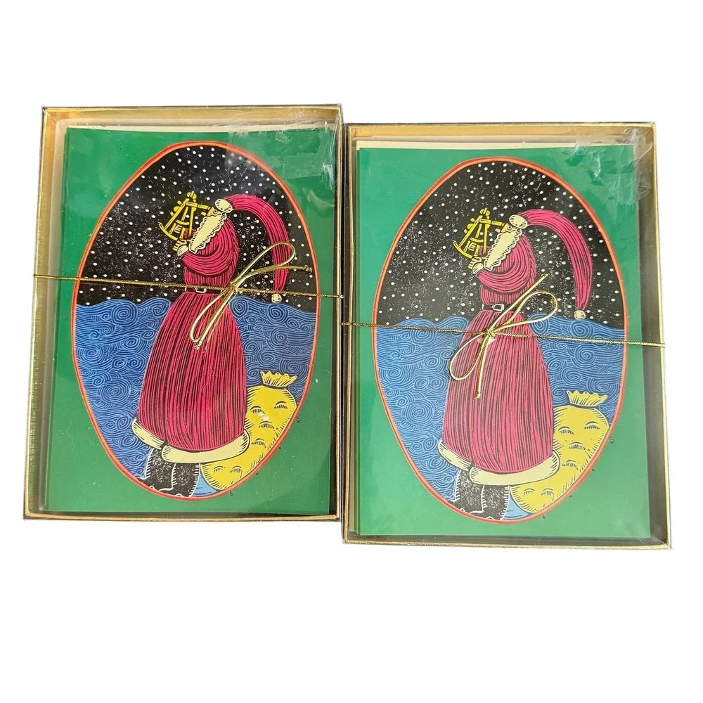 Mystic Seaport Museum Nautical Christmas Cards Set 24 Sailor Santa Sextant NOS